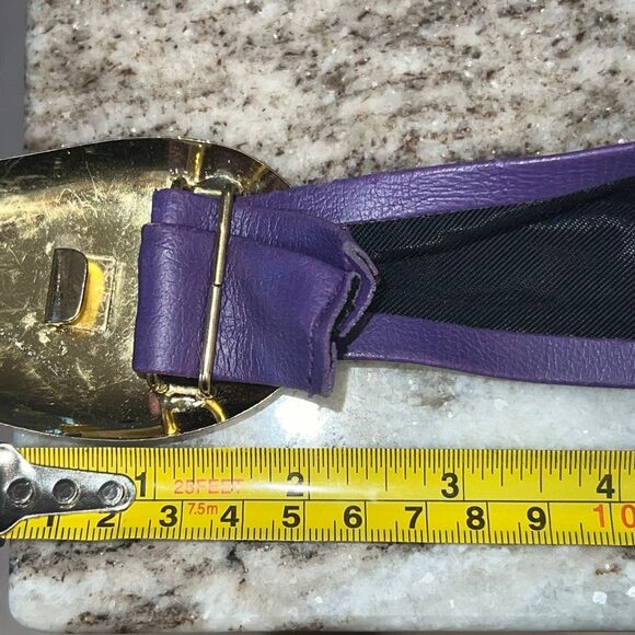 Vintage, Purple Belt with Gold Metal Teardrop Statement Buckle, Women’s Small - Picture 3 of 7